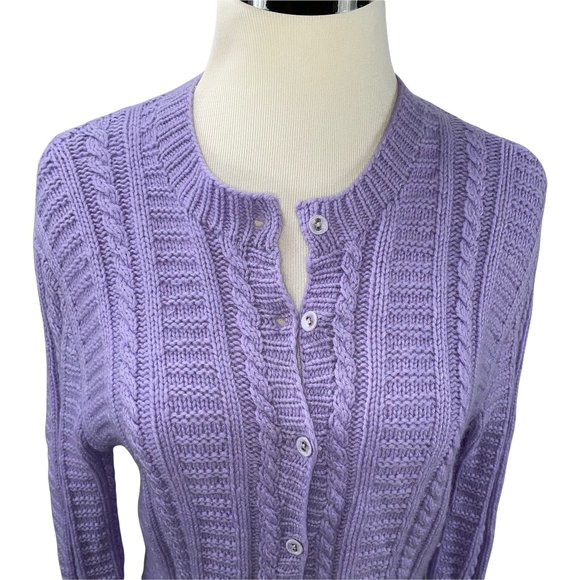 TSE Cashmere Cable Knit Purple Cardigan Sweater Size M Lightweight Button - Picture 4 of 12